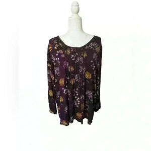 Daniel Rainn Floral Pleated Blouse - XXL, Purple, Elegant, Comfortable, Stylish
